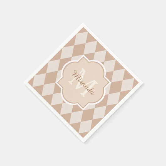 Preppy Light Brown Argyle Girly Monogram en naam Servet (Hoek)