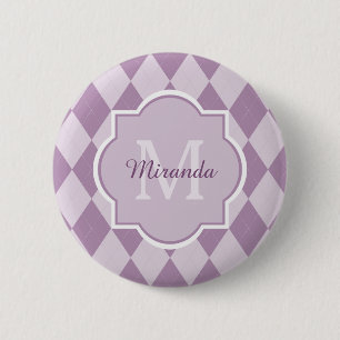 Preppy Light Paars Argyle Girly Monogram en naam Ronde Button 5,7 Cm