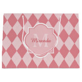 Preppy Light Pink Argyle Girly Monogram en naam Groot Cadeauzakje (Voorkant)