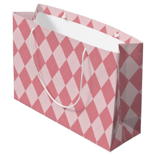 Preppy Light Pink Argyle Girly Monogram en naam Groot Cadeauzakje (Achterkant Gekanteld)