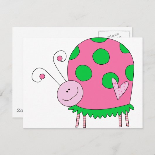Preppy Lil roze en Green Ladybug Briefkaart (Voorkant / Achterkant)