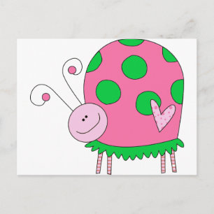 Preppy Lil roze en Green Ladybug Briefkaart