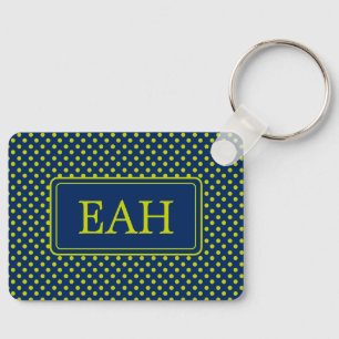Preppy Lime Green Polka Dot op Navy Blue Monogram Sleutelhanger