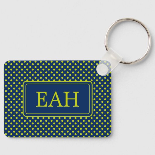 Preppy Lime Green Polka Dot op Navy Blue Monogram Sleutelhanger (Voorkant)