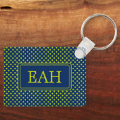 Preppy Lime Green Polka Dot op Navy Blue Monogram Sleutelhanger (Voorkant)