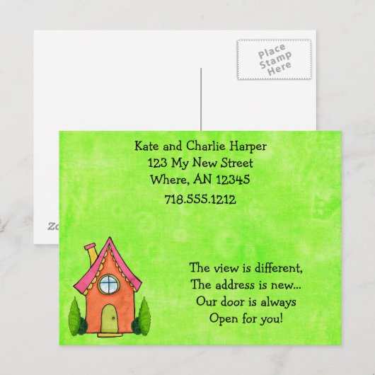 Preppy Lime Groen en Roze Nieuw Adres Bewegende Ka Aankondigingskaart (Voorkant / Achterkant)