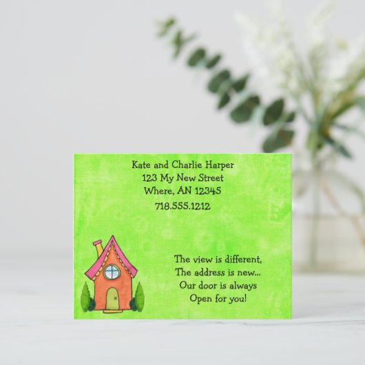 Preppy Lime Groen en Roze Nieuw Adres Bewegende Ka Aankondigingskaart (Staand voorkant)