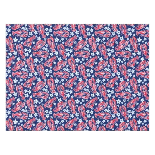 Preppy Lobster Bloem Rood Marineblauw Patroon Tafelkleed (Voorkant (Horizontaal))