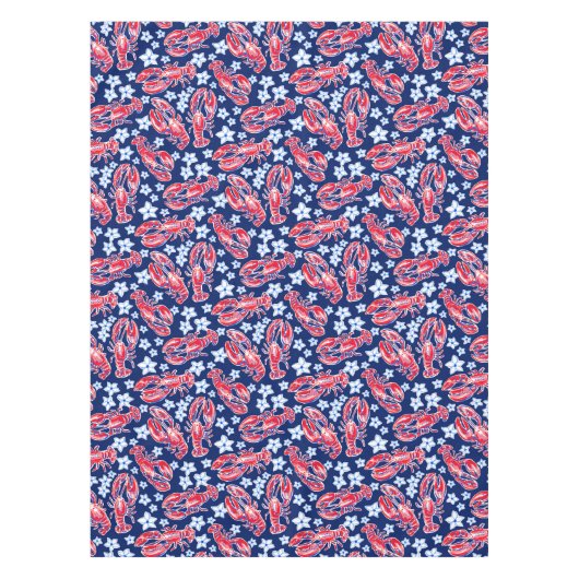 Preppy Lobster Bloem Rood Marineblauw Patroon Tafelkleed (Voorkant)
