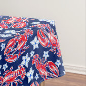 Preppy Lobster Bloem Rood Marineblauw Patroon Tafelkleed (Voorbeeld)