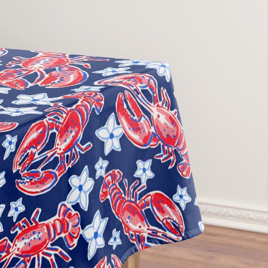 Preppy Lobster Bloem Rood Marineblauw Patroon Tafelkleed (Voorbeeld)