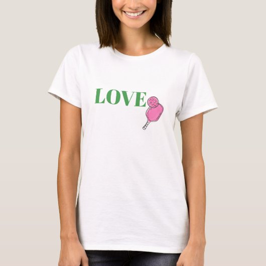 Preppy Love Pink Pickleball Paddle Ball T-shirt (Voorkant)