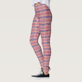 Preppy Lt Coral What Navy Blue Plaid Madras Tartan Leggings (Links)