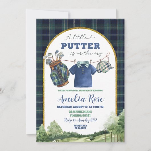 Preppy Luxury Golf Baby Shower Invitation Kaart (Voorkant)