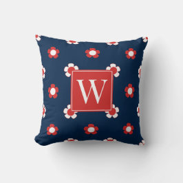 Preppy Madelborder – Rood & Marineblauw Monogram Kussen