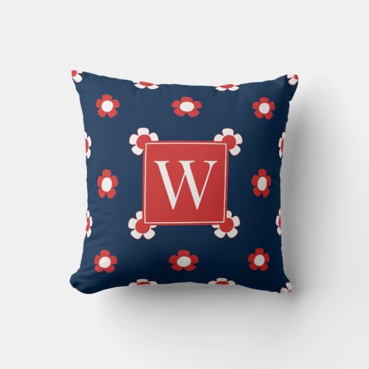 Preppy Madelborder – Rood & Marineblauw Monogram Kussen (Voorkant)