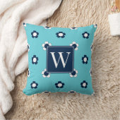 Preppy Madelborder – Turquoise & Navy Monogram Kussen (Deken)