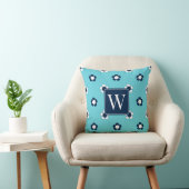 Preppy Madelborder – Turquoise & Navy Monogram Kussen (Stoel)