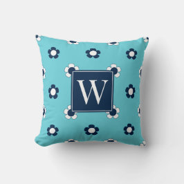 Preppy Madelborder – Turquoise & Navy Monogram Kussen