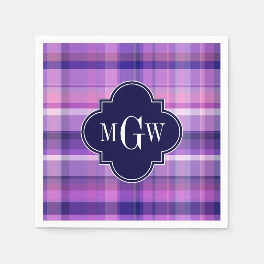 Preppy Madras Monogram van violetkleurige het Roze Servetten (Voorkant)