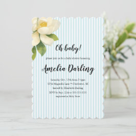 Preppy Magnolia Flower Stripe Baby Shower Kaart