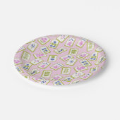 Preppy Mahjong Tiles on Pastel Pink Papieren Bordje (Gekanteld)