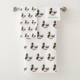 Preppy Mallard Duck gepersonaliseerd Bad Handdoek