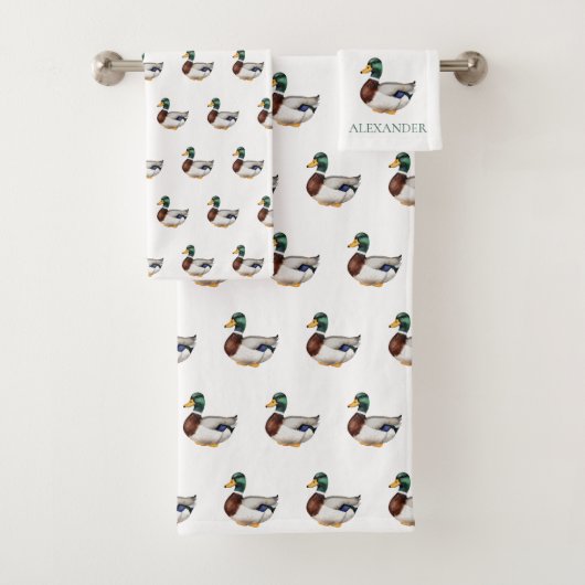 Preppy Mallard Duck gepersonaliseerd Bad Handdoek (Insitu)