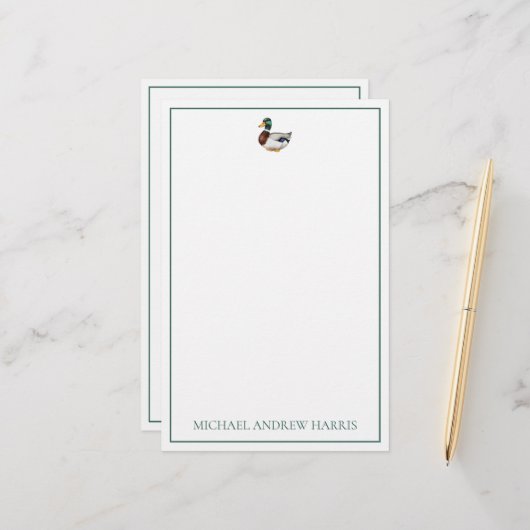 Preppy Mallard Duck gepersonaliseerd Briefpapier (Voorkant / Achterkant in situ)