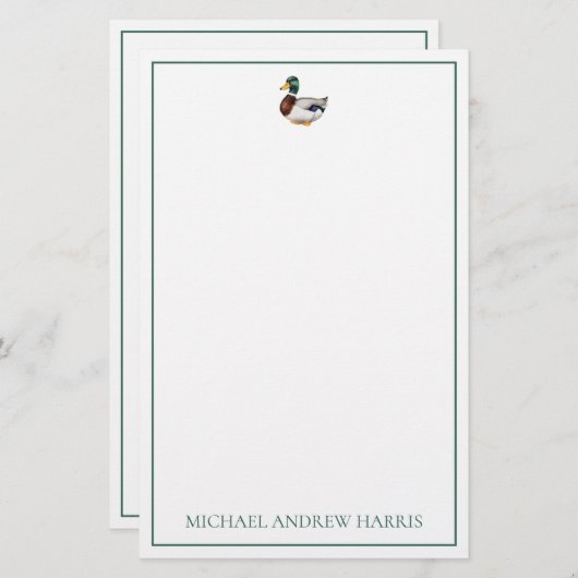 Preppy Mallard Duck gepersonaliseerd Briefpapier (Voorkant / Achterkant)
