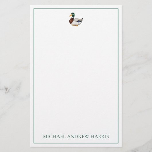 Preppy Mallard Duck gepersonaliseerd Briefpapier (Voorkant)