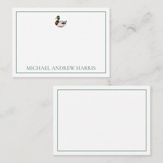 Preppy Mallard Duck gepersonaliseerd Notitiekaartje (Voorkant / Achterkant)