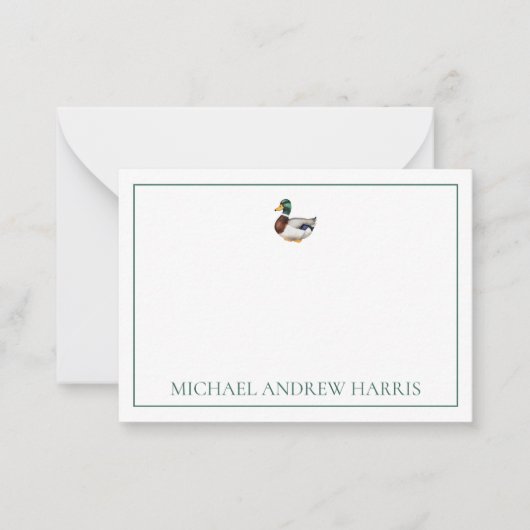 Preppy Mallard Duck gepersonaliseerd Notitiekaartje (Voorkant)