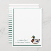 Preppy Mallard Duck gepersonaliseerd Notitiekaartje (Voorkant / Achterkant)
