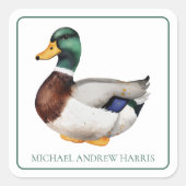 Preppy Mallard Duck gepersonaliseerd Vierkante Sticker (Voorkant)