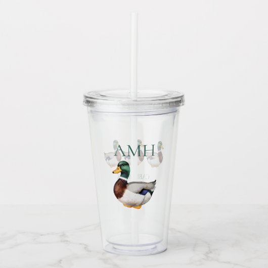 Preppy Mallard Duck-monogram Acryl Drinkbeker (Voorkant)