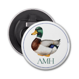 Preppy Mallard Duck-monogram Button Flesopener