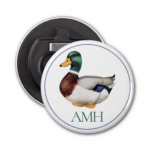 Preppy Mallard Duck-monogram Button Flesopener (Voorkant)