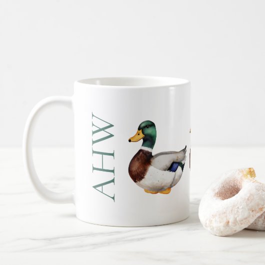 Preppy Mallard Duck-monogram Koffiemok (Met donut)