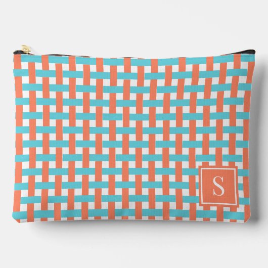 Preppy Mandenvlecht - Koraal & Turkoois Monogram Etui (Voorkant)