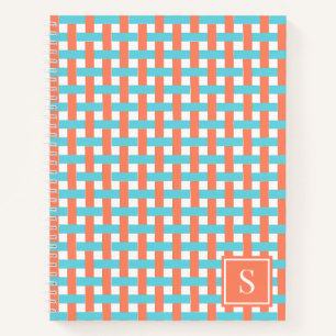 Preppy Mandenvlecht - Koraal & Turkoois Monogram Notitieboek