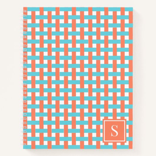 Preppy Mandenvlecht - Koraal & Turkoois Monogram Notitieboek (Voorkant)