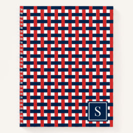 Preppy Mandenvlecht - Marineblauw & Rode Monogram Notitieboek