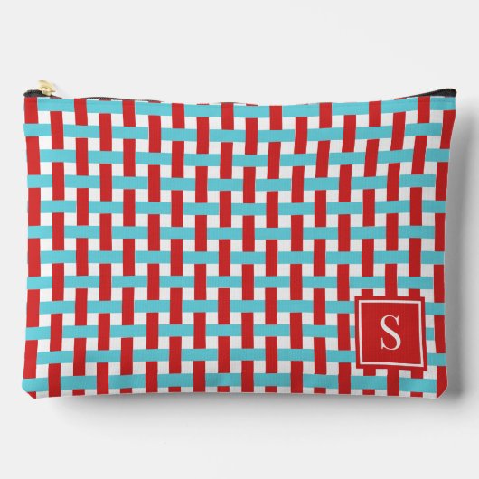 Preppy Mandenvlecht - Rood & Turkoois Monogram Etui (Voorkant)