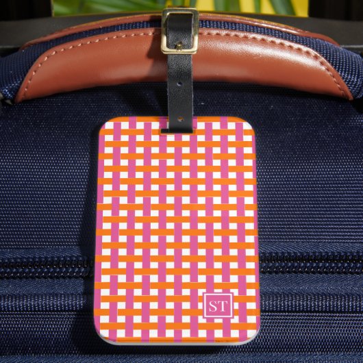 Preppy Mandenvlecht - Roze & Oranje Monogram Bagagelabel (Voorkant Insitu 2)