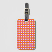 Preppy Mandenvlecht - Roze & Oranje Monogram Bagagelabel (Voorkant (verticaal))