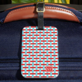 Preppy Mandenvlechtwerk - Rood & Turquoise Monogra Bagagelabel