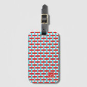 Preppy Mandenvlechtwerk - Rood & Turquoise Monogra Bagagelabel (Voorkant (verticaal))