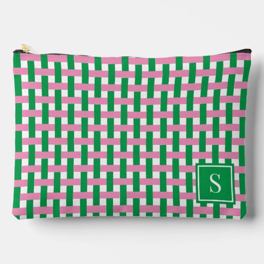 Preppy Mandenvlechtwerk – Roze & Groen Monogram Etui (Voorkant)