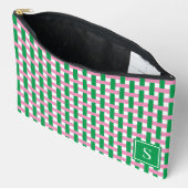 Preppy Mandenvlechtwerk – Roze & Groen Monogram Etui (Open)